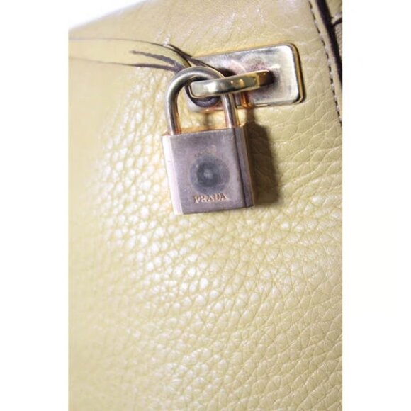 Vintage 90s Prada Yellow Grained Leather Hobo Satchel with Top Zip - Picture 2 of 9